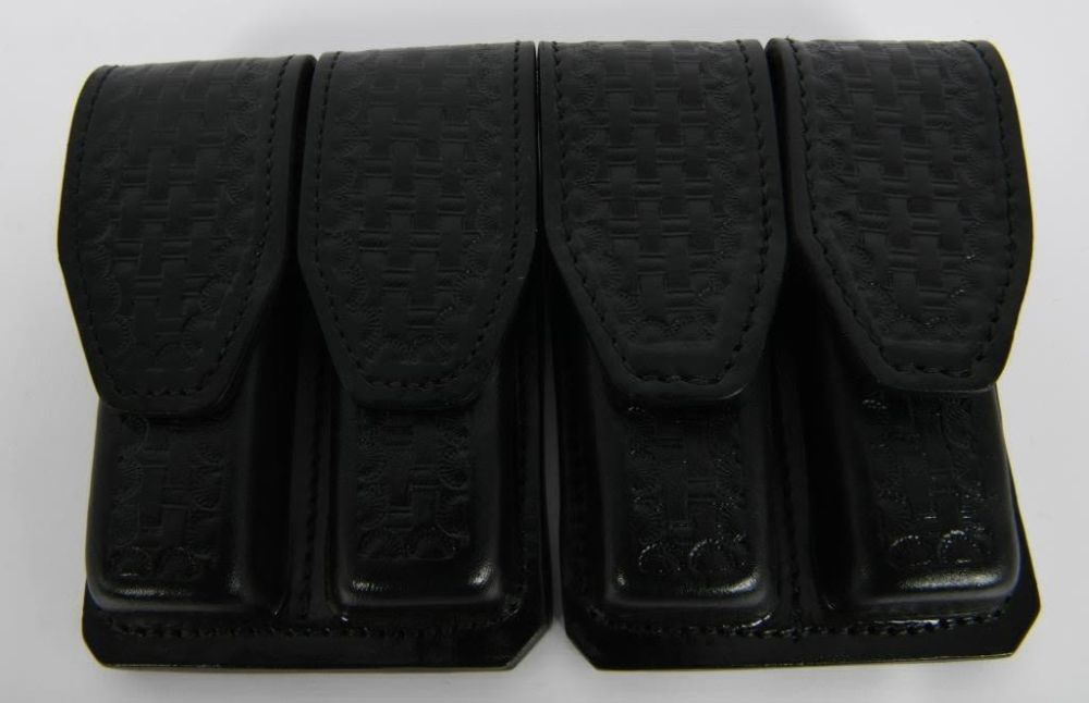 Lot 1540: (2) new Black Leather Basket Weaver Mag Pouch