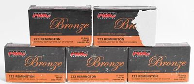 100 Rounds of PMC Bronze .223 Rem Ammunition. 55 Grain FMJ 2900 fps The commercial ammunition 