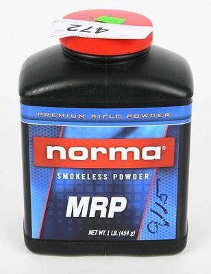 1 LB of Norma MRP Smokeless Rifle Powder. 1 LB Bottle of Norma MRP Smokeless Rifle Powder.
