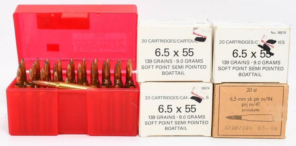 Lot 82: 113 Rounds Of Mixed 6.5x55 Swedish Ammunition