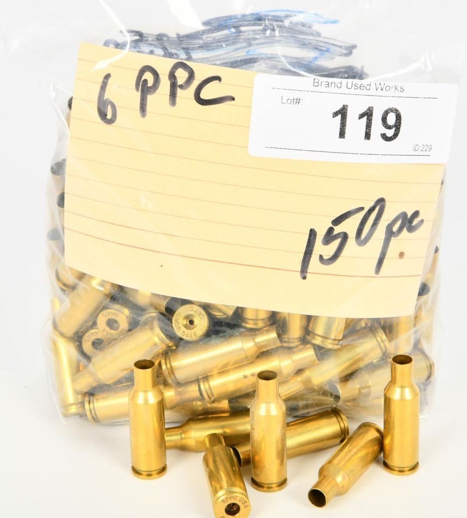 Lot 119: 150 Count of Cleaned and Deprimed 6 PPC Brass