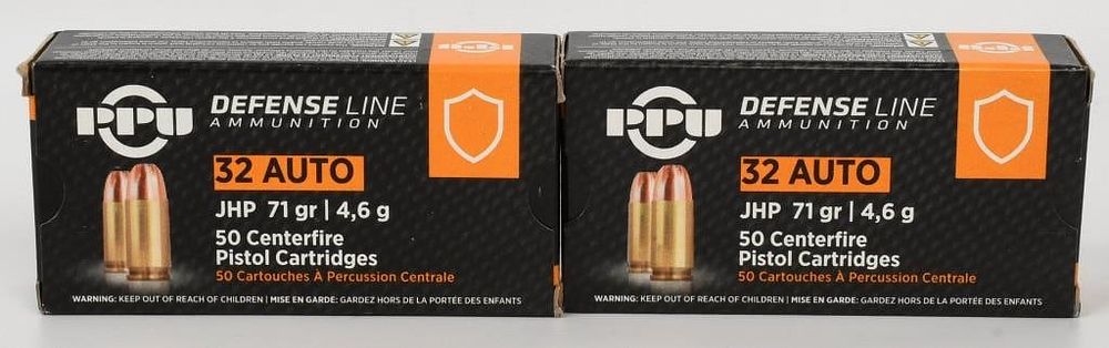 Lot 184: 100 Rounds Of PPU .32 Auto Defense Ammunition
