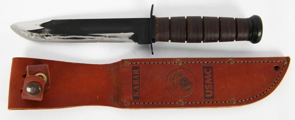 Lot 308: USMC KA-BAR Fixed Blade Knife & Leather Sheath