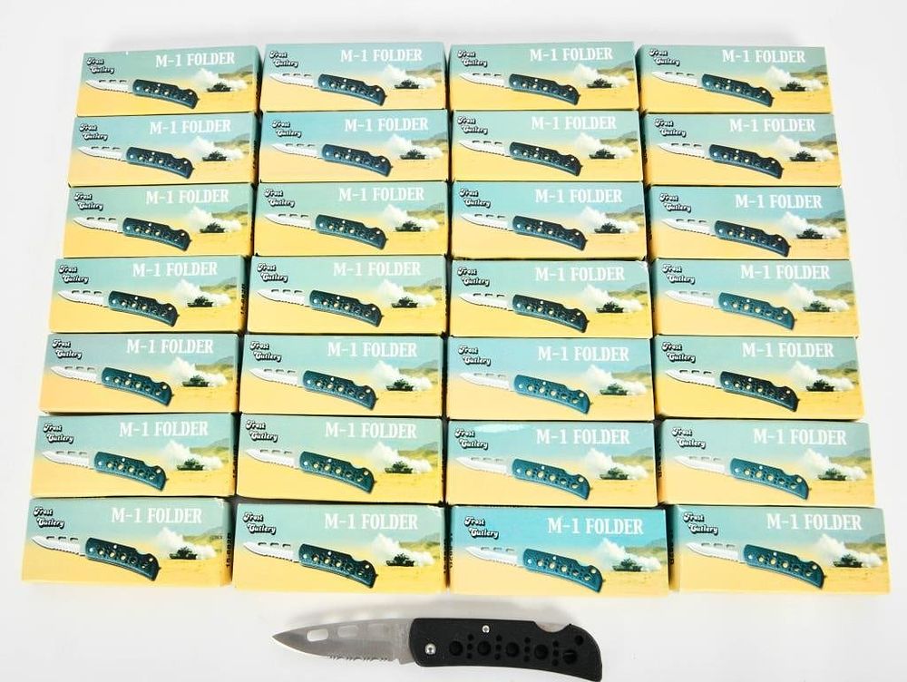 Lot 320: Lot of 28 New Frost Cutlery M-1 Folder Knives