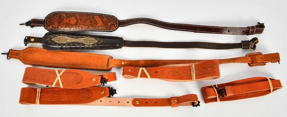 Lot 461: 6 Brown Leather Tooled Slings