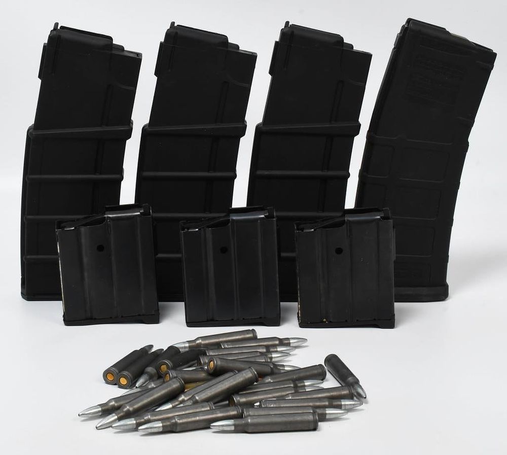 Lot 478: 28 Rds of .223 Rem Ammo & 6 Mini 14 Magazines