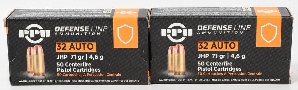 Lot 544: 100 Rounds Of PPU .32 Auto Defense Ammunition