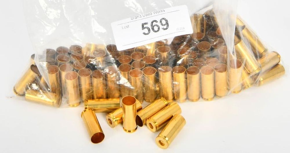 Lot 569: 100 Ct of Cleaned and Deprimed .45 Win Mag Brass