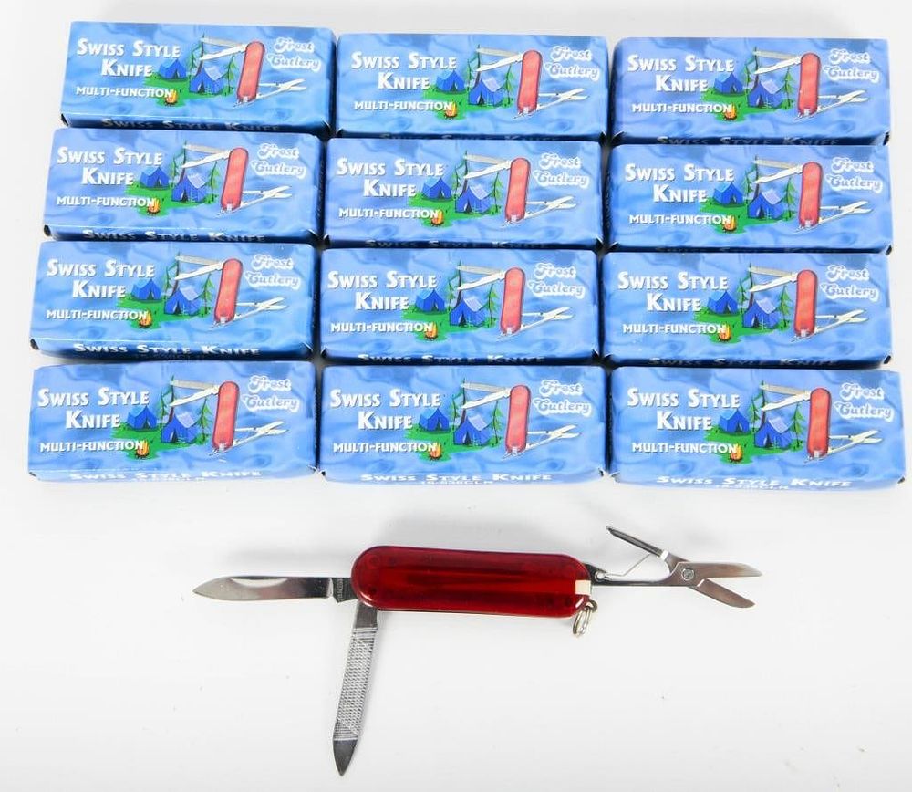 Lot 1109: Lot of 12 New Frost Cutlery Swiss Style Knives