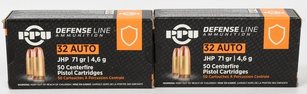 Lot 1183: 100 Rounds Of PPU .32 Auto Defense Ammunition