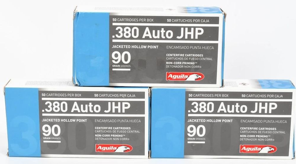 Lot 1210: 144 Rounds Of Aguila .380 ACP JHP Ammunition
