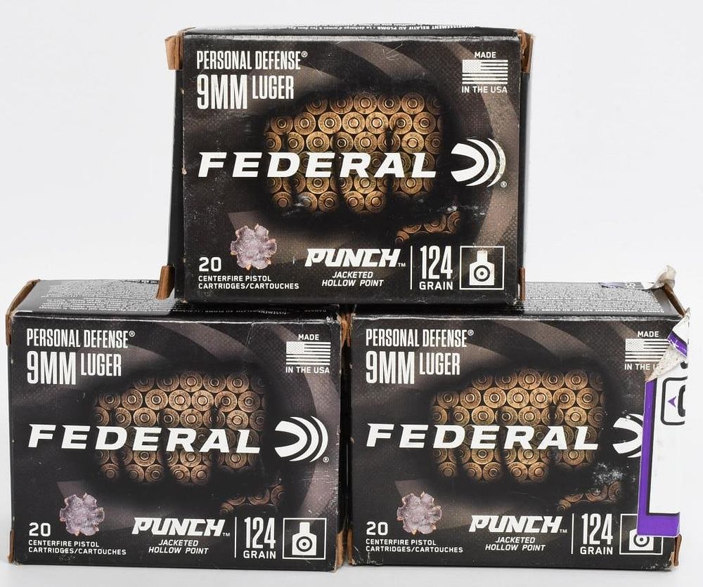 Lot 1222: 60 Rds Federal Personal Defense 9mm Luger Ammo