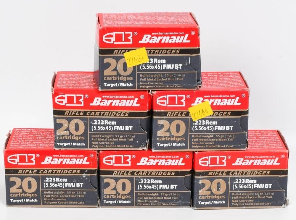 Lot 1267: 120 Rounds Barnaul .223 Rem Match Ammunition