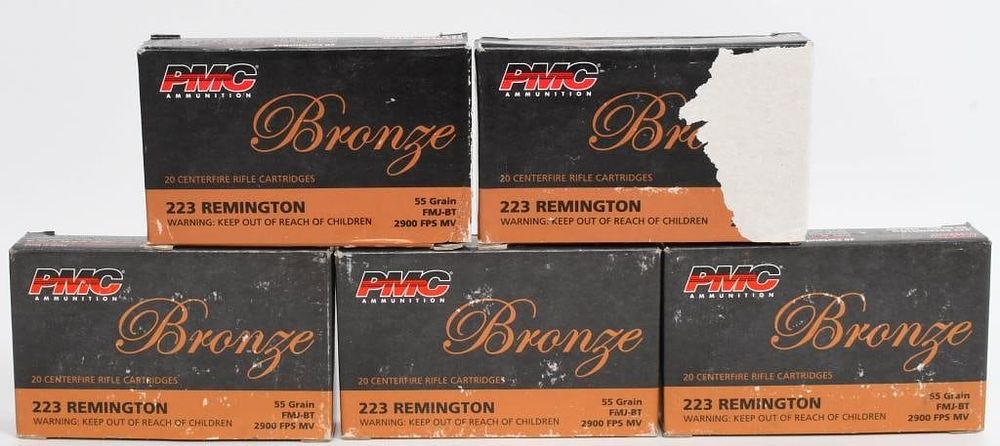 Lot 1282: 100 Rounds of PMC Bronze .223 Rem Ammunition