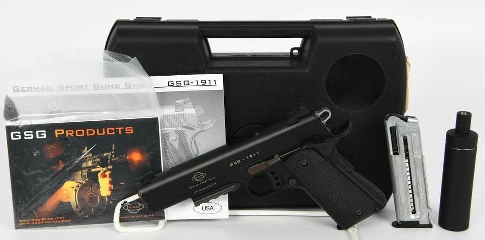 Lot 1380: GSG 1911 Semi Auto Pistol W/ Faux Suppressor .22LR