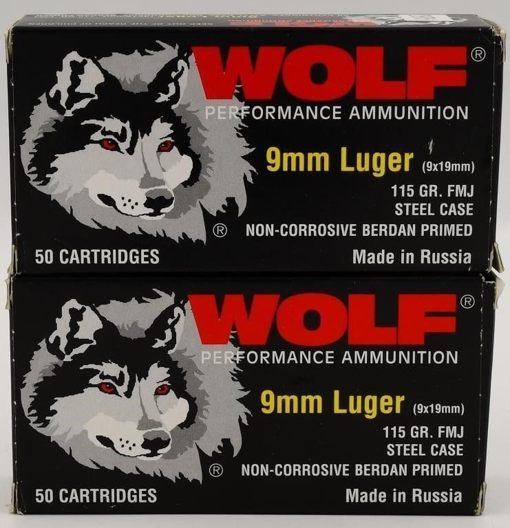 Lot 1387: 100 Rounds Of Wolf 9mm Luger Ammunition