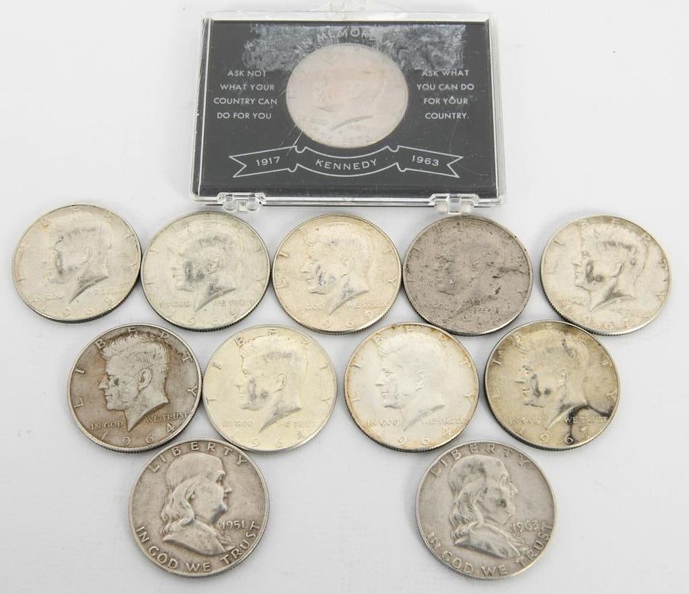 Lot 1493: 12 - Half Dollar Coins- Kennedy, Ben Franklin