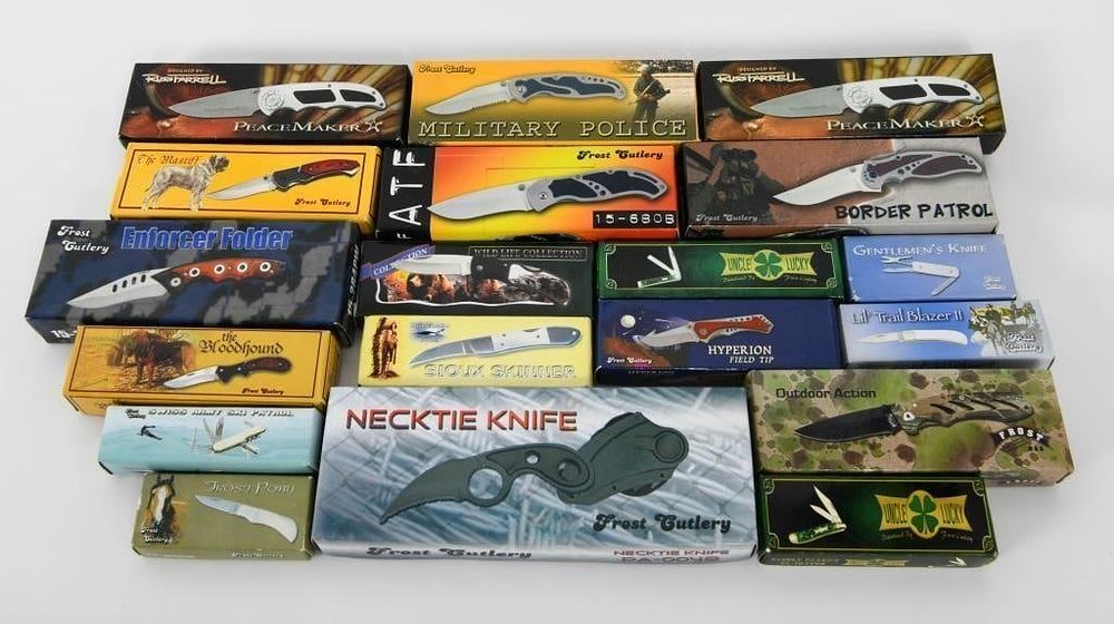 Lot 1508: Huge Selection Of NIB Frost Cutlery Folding Knives