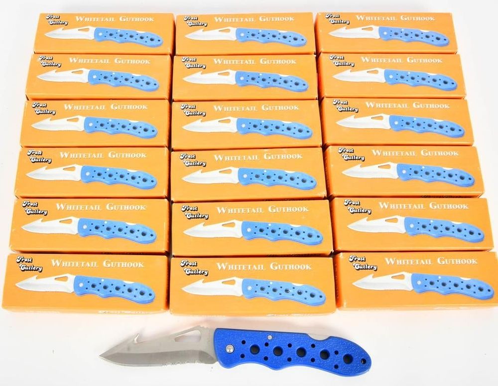Lot 1559: Lot of 18 New Frost Cutlery Whitetail Guthook