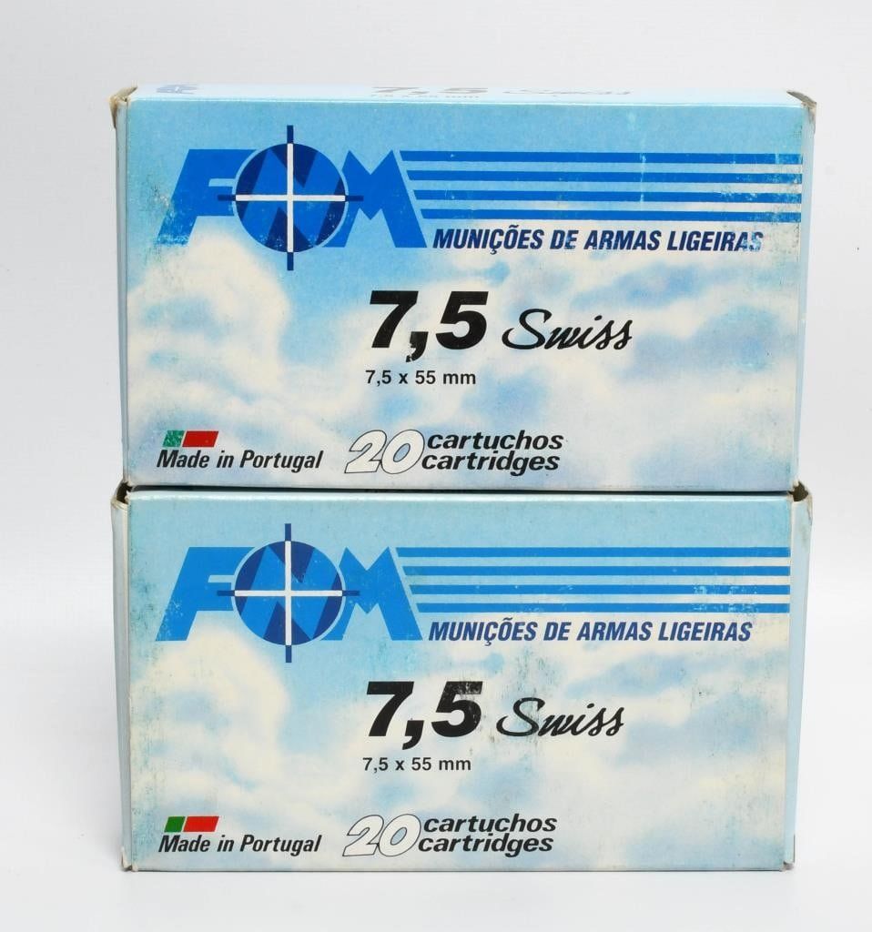 Lot 76: 40 Rounds of FNM 7.5x55 Swiss Ammunition