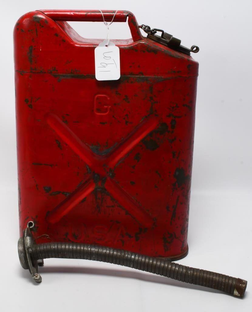 Lot 91: Vtg US Military Red G Gerry Gas Can Rheem