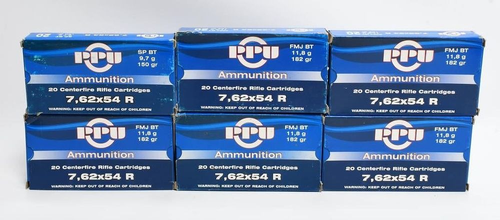Lot 160: 120 Rounds Of PPU 7.62x54R Ammunition