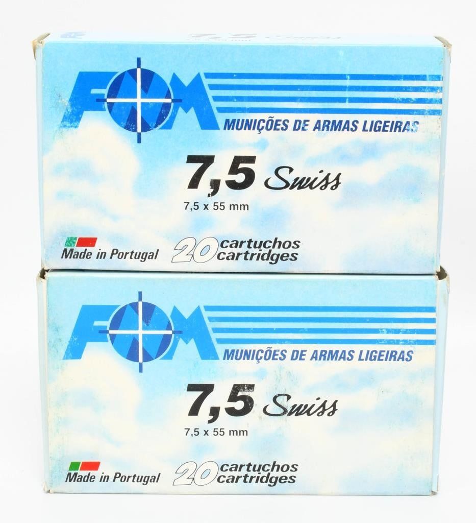 Lot 370: 40 Rounds of FNM 7.5x55 Swiss Ammunition