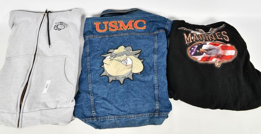 Lot 463: USMC Semper Fi Jean Jacket & 2 Sweatshirts