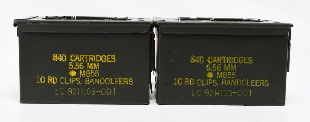 Lot 566: (2) U.S. Military Linked M9 Munition metal Contain