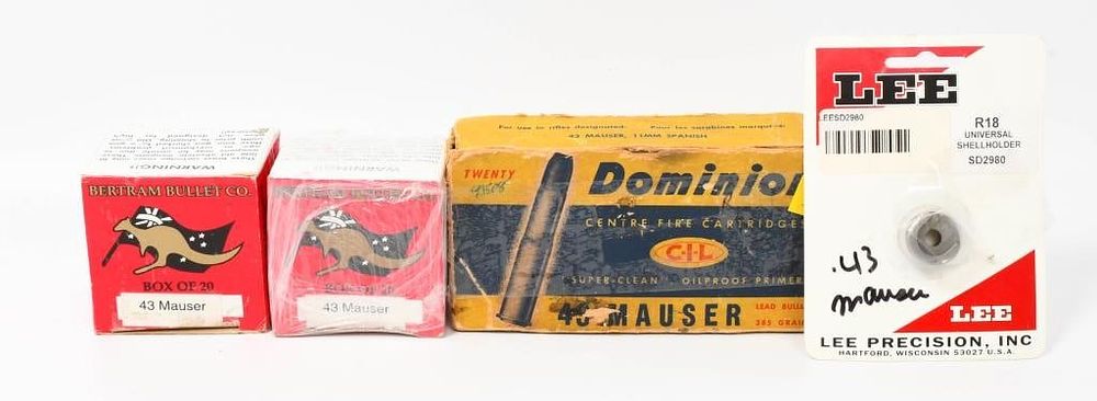 Lot 592: 43 Mauser Empty Brass Casings & Lee Shell holder