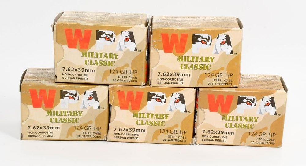 Lot 1054: 100 Rounds Of WPA Military Classic 7.62x39 Ammo