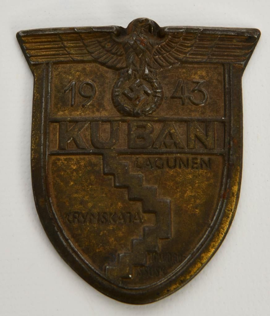 Lot 1094: German WWII Heer Kuban Campaign Shield Badge