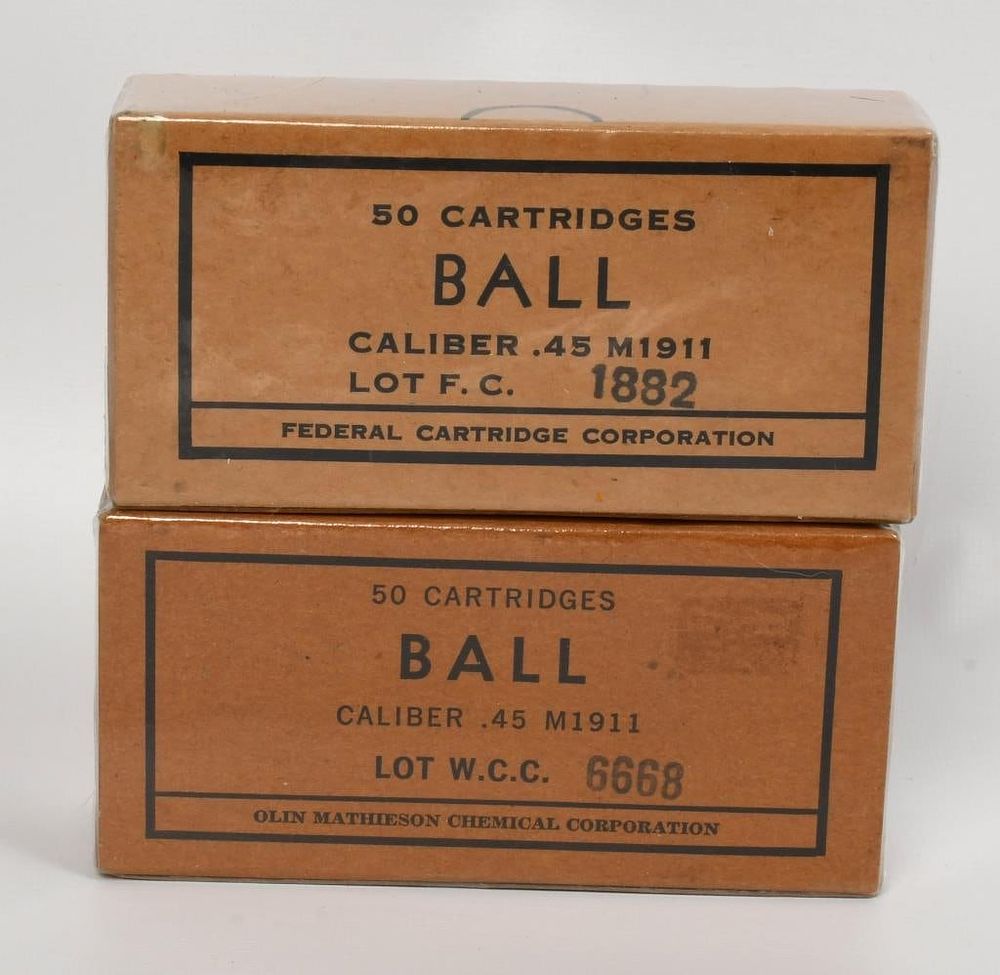 Lot 1180: 100 Rounds Of Ball M1911 .45 Caliber Ammunition