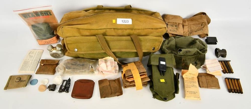 Lot 1223: Military Bandoleer, Holster & Gun Cleaning ACC