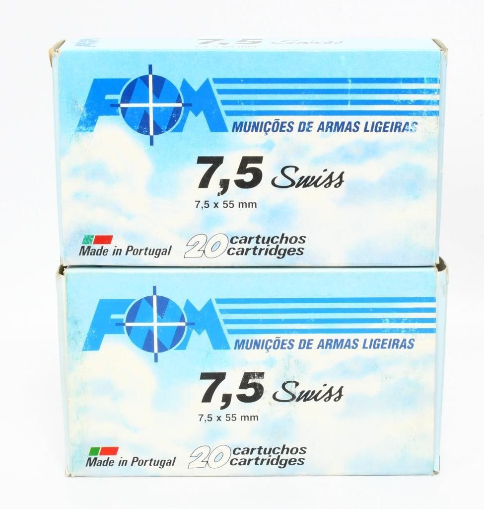 Lot 1246: 40 Rounds of FNM 7.5x55 Swiss Ammunition