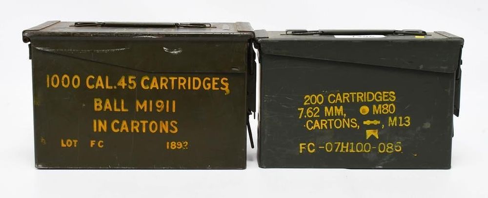 Lot 1295: 2 Heavy Duty Metal Ammunition Cans