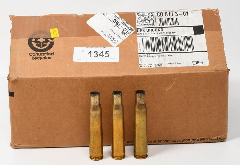 Lot 1345: 146 Count of Empty .50 BMG Brass Casings