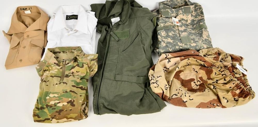 Lot 1418: Military Coveralls, Coat, Pullover, Dress shirt,