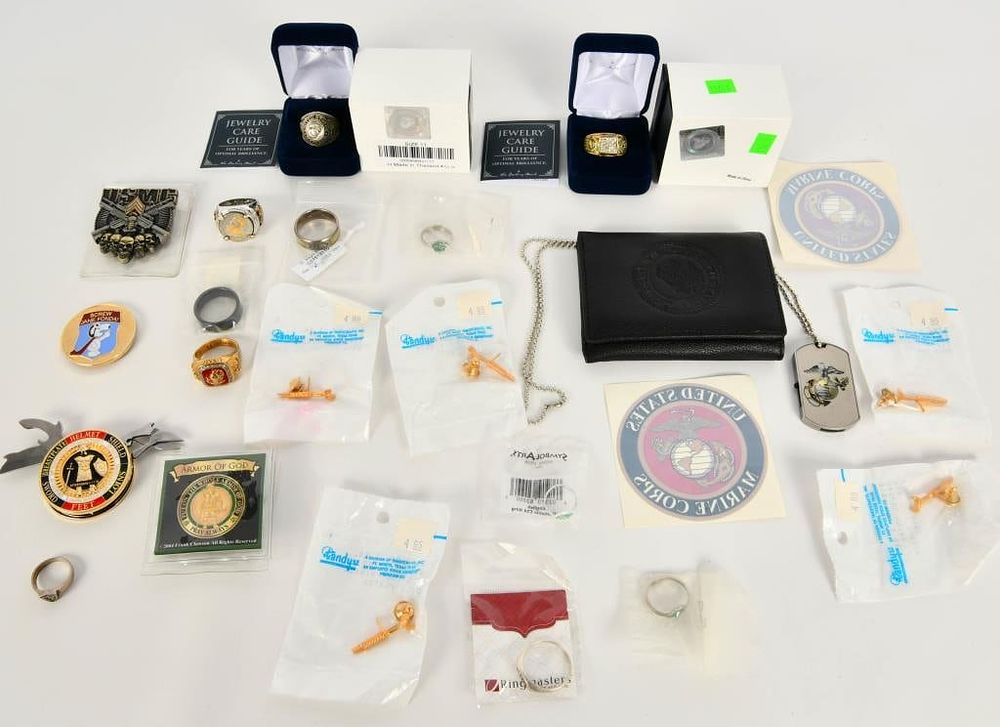 Lot 1454: Lot of United States Military Rings & Dog Tag