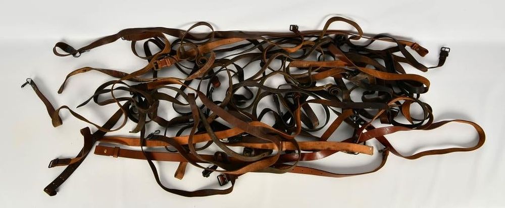 Lot 1481: Huge lot of various Military leather slings