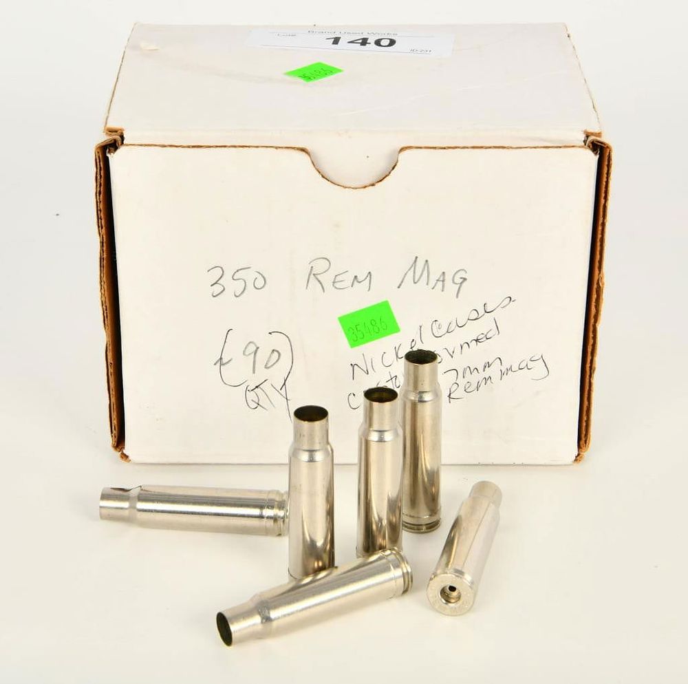 Lot 140: 350 rem mag nickel cases approx 90ct