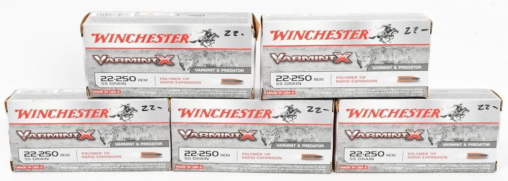 Lot 184: 100 Rounds of Winchester .22-250 Rem Ammunition