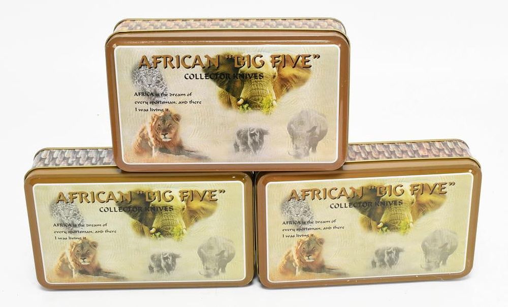 Lot 446: 3 New African Big Five Collector Knives In