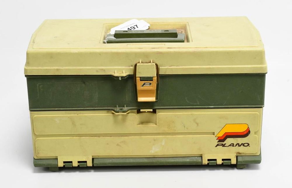 Lot 497: Plano 707 Fishing Tackle Box with accessories