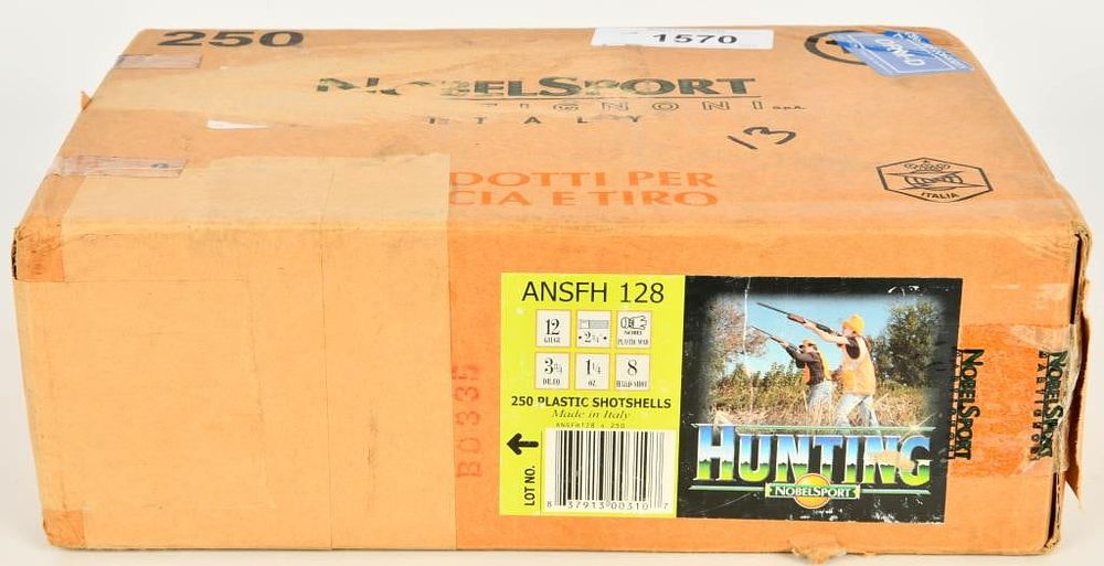 Lot 1570: 250 Round Case of Nobel Hunting 12 Gauge