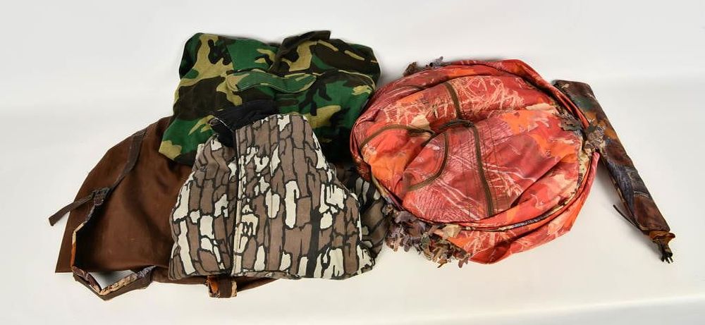 Lot 1571: Ameristep Multi Season Doghouse & 2 Jackets