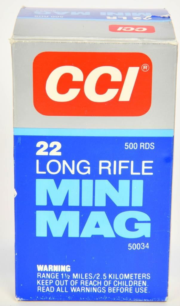 Lot 1691: 500 rds CCI .22 LR Mini Mag #50034