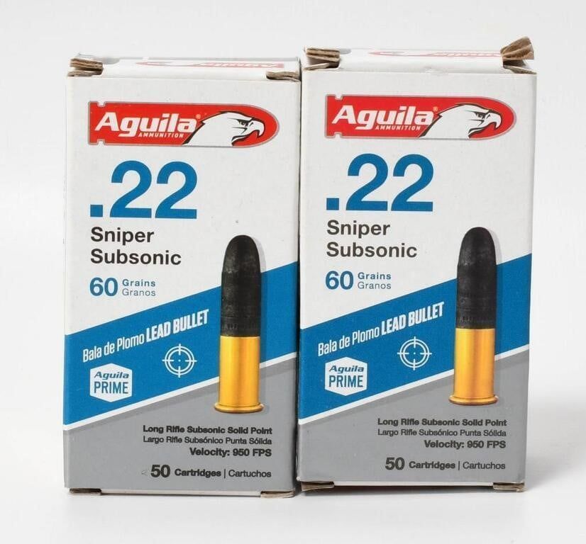 Lot 187: 100 Rounds of Aguila .22 LR Sniper Subsonic Ammo