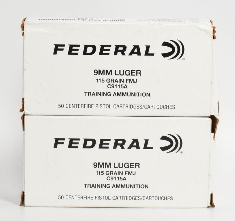 Lot 268: 100 rds Federal 9mm Luger 115 Gr FMJ