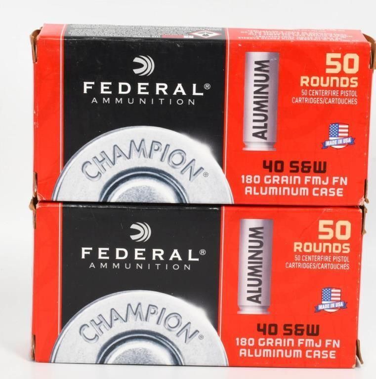 Lot 373: 100 rds Federal 40 s&w 180 Gr FMJ FN ammo